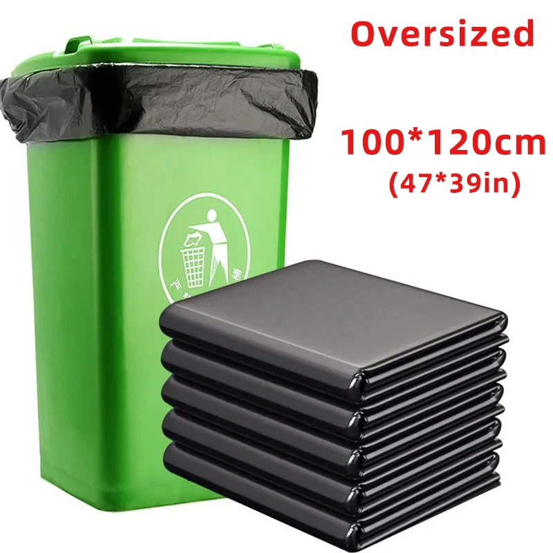 5PCS 33 GallonThickened Oversized Black Trash Bags Heavy Dust Trash Bags Oversized Garbage Bags for Kitchen Large Garbage Bags