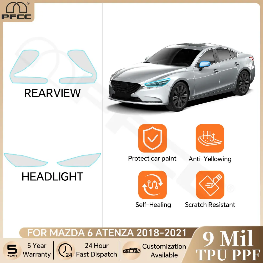 

For Mazda 6 Atenza 2018-2021 Pre-cut PPF Bra Car Headlight Rearview TPU Paint Protection Film Anti-scratch Clear Resistant Kit