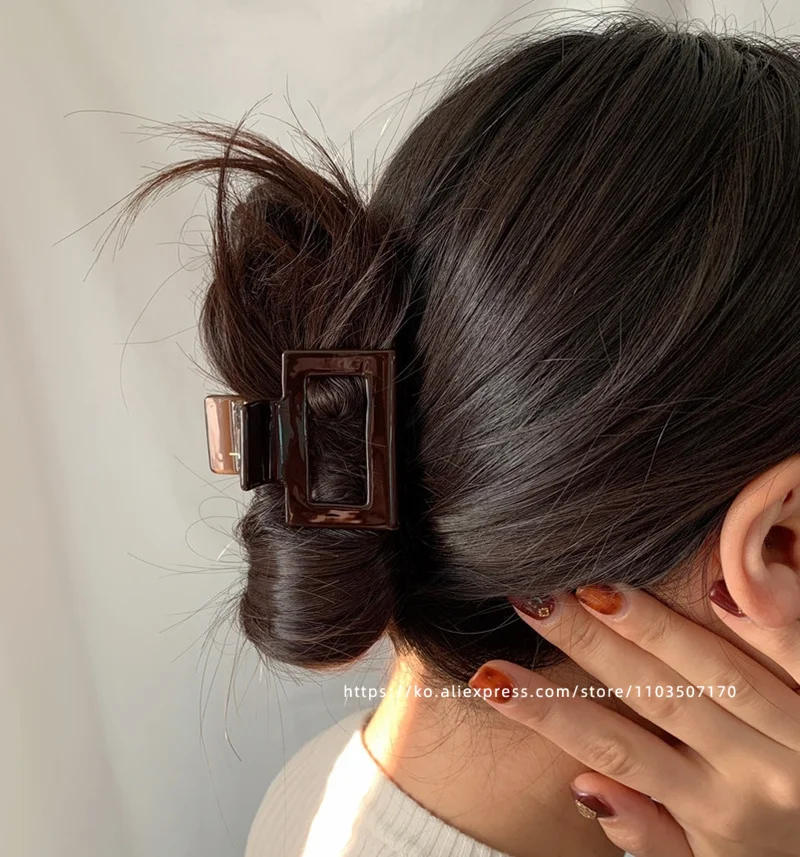 French Chocolate~South Korean France Deep Brown Hair Clip Medium Hollow Shark Clip Square Hair Clip