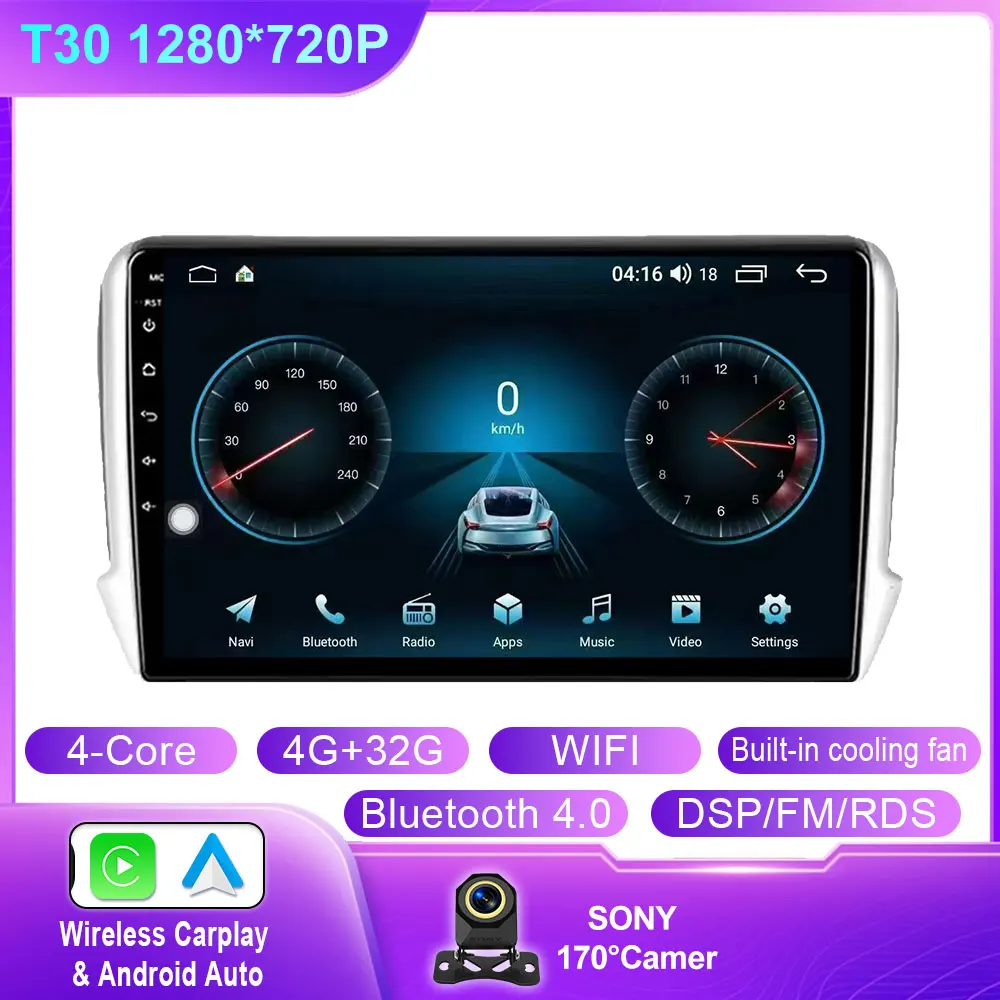 Android Auto Voor Peugeot 2008 208 2012 - 2018 Multimedia Speler Navigatie GPS Carplay QLED Touchscreen Auto Stereo WIFI Geen 2din - afbeelding 1