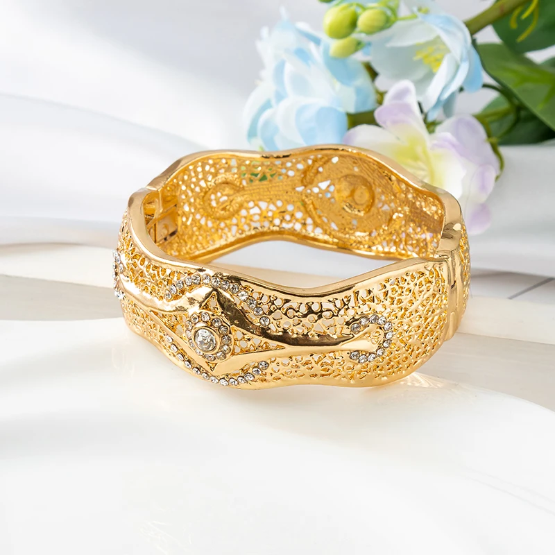 

Марокканский браслет с кристаллами для женщин, этнический открытый браслет-манжета, арабский, ручной работы, с золотыми вставками