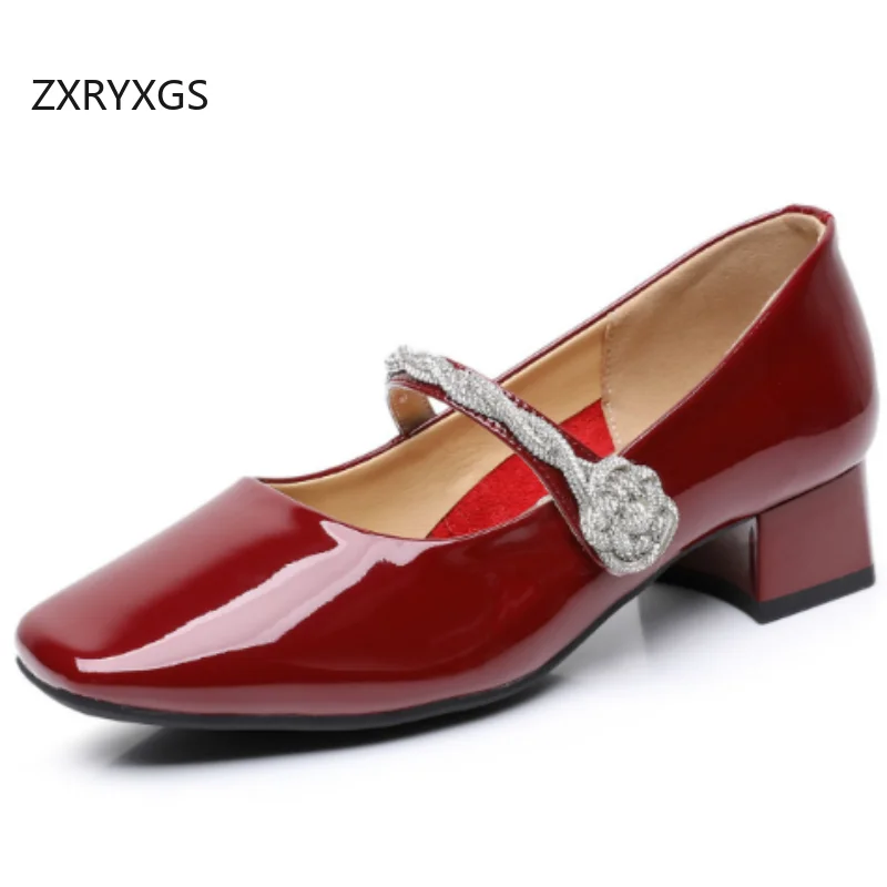 

ZXRYXGS/2020 осенняя женская модная обувь из воловьей кожи с квадратным носком и стразами, офисные свадебные туфли на высоком каблуке