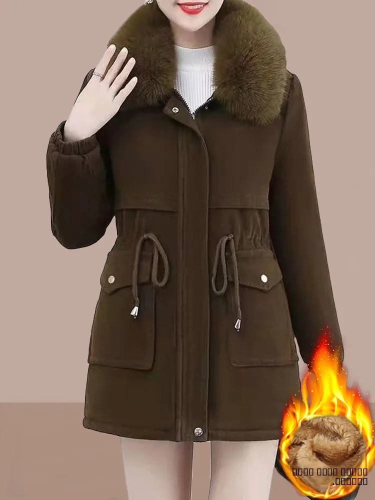 

Женское зимнее хлопковое джутовое пальто Thiened Fce на подкладке, длинное модное теплое пальто, корейское прямое пальто для поездок на работу