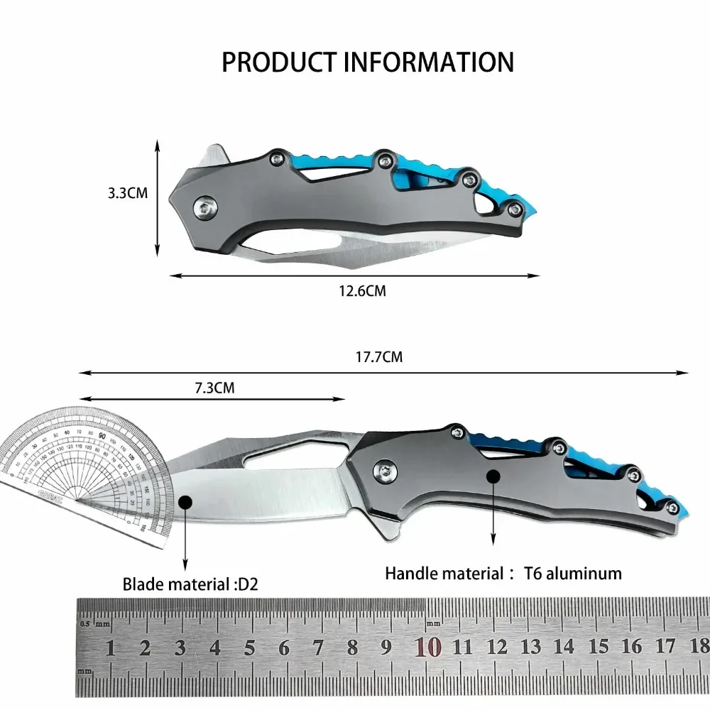 D2 folding knife, camping tactical Hunting self-defense multi-purpose EDC pocket knife D2 blade T6 aluminum handle