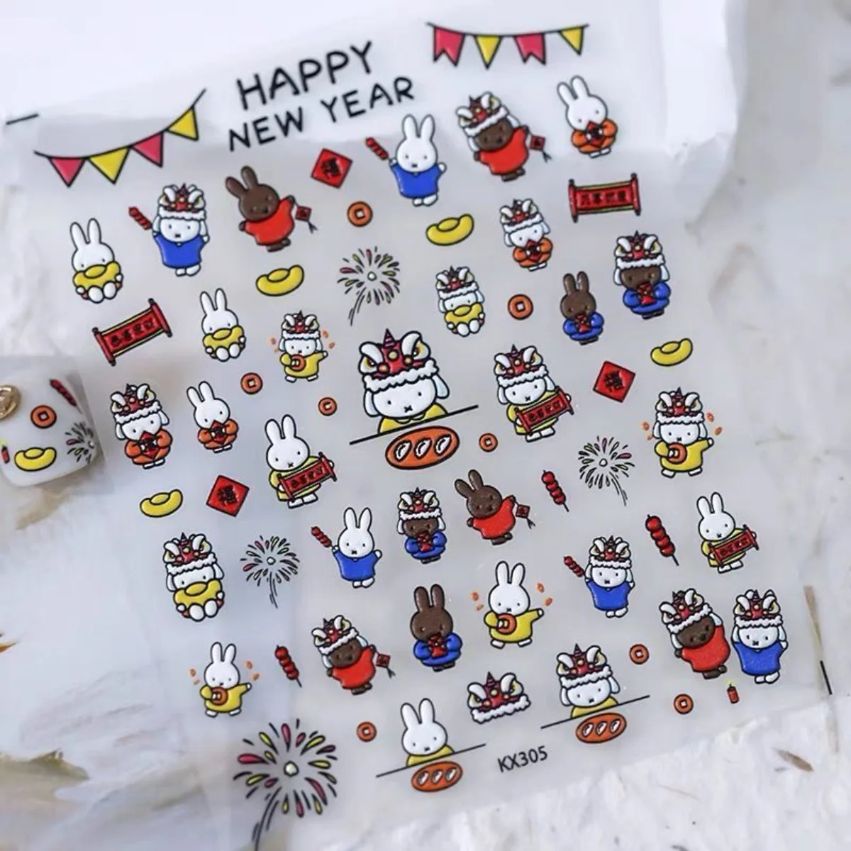 Anime Miffy Rabbit Nail Art Stickers with Cute Small Patterns Small Butterfly Stickers Three-dimensional Relief Nail Art Sticker