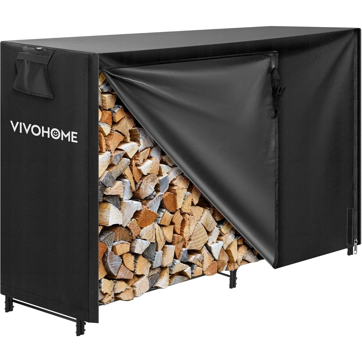 5ft Heavy Duty Indoor Outdoor Firewood Storage Log Rack with Cover Combo Set Black（13.8