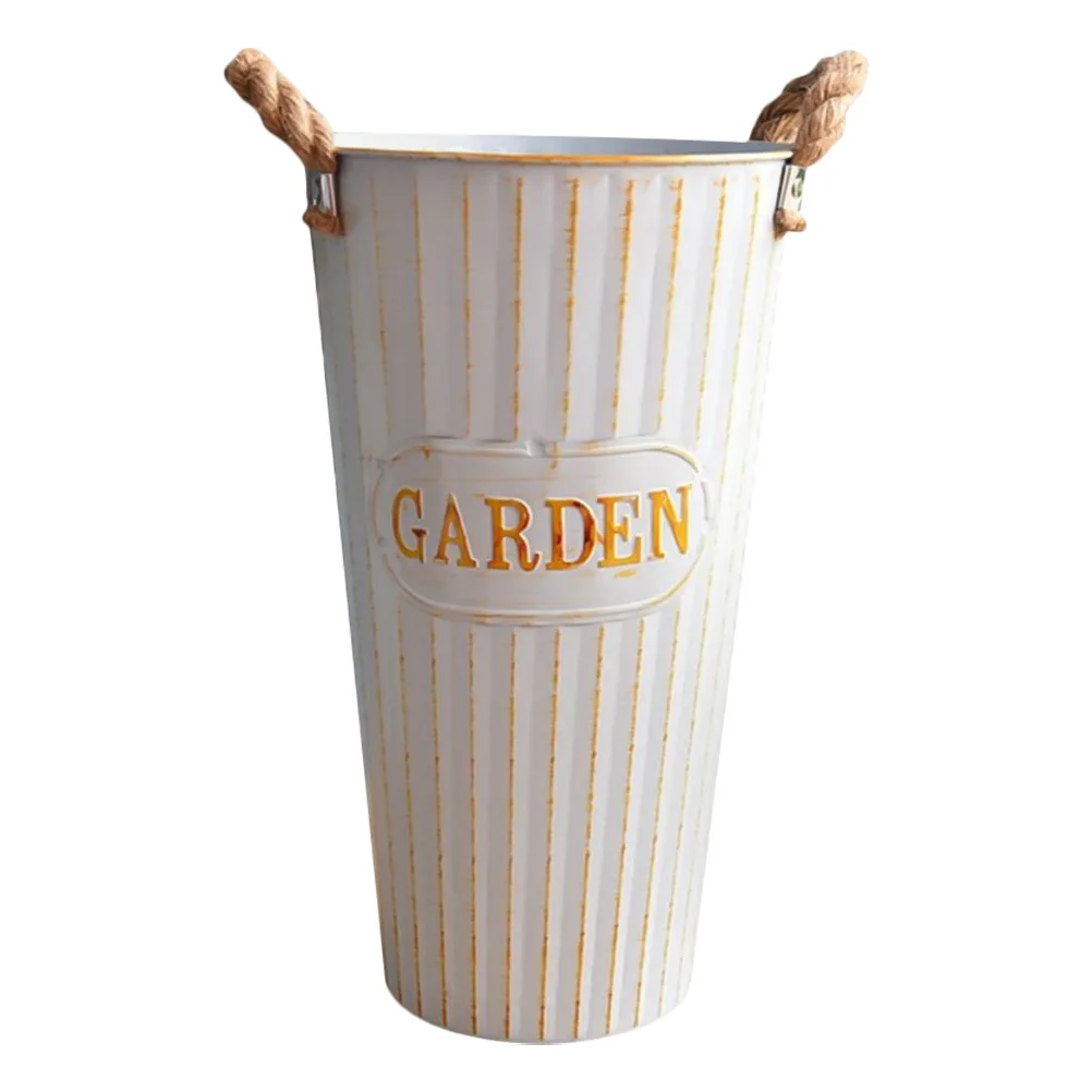 

Vintage Home Decor Retro Tin Flower Bucket Vase for Flowers Flowerpot Container Beige Buckets Display Office
