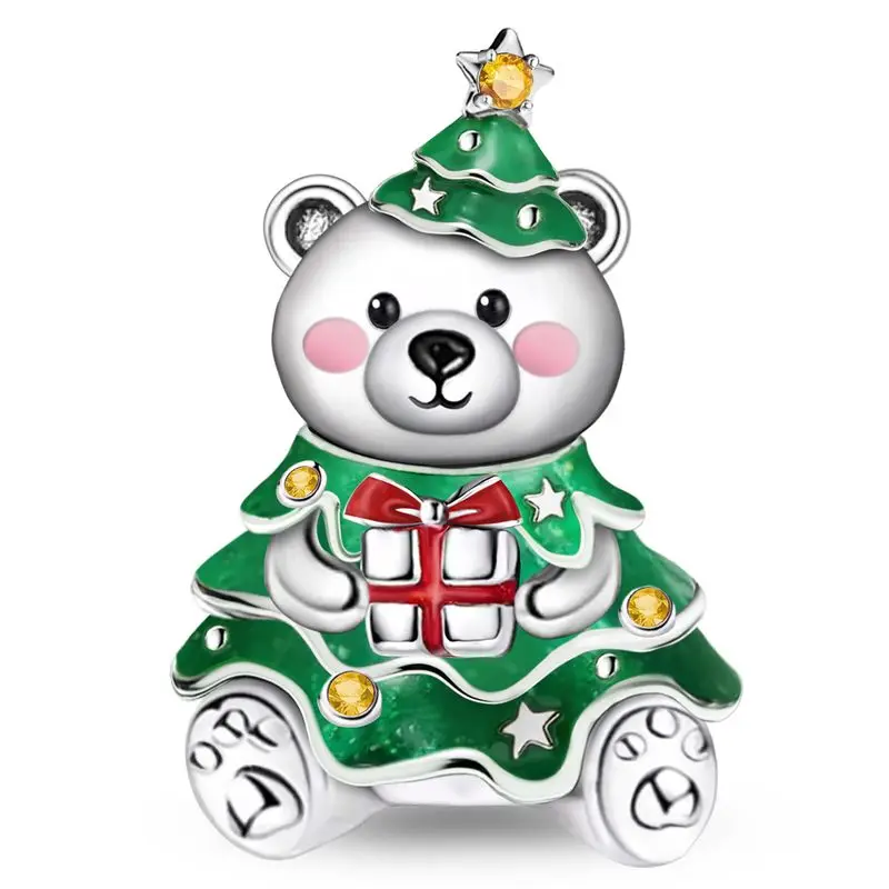 925 فضة كلاسيكي جرس شجرة عيد الميلاد سلسلة عيد الميلاد خرزة ساحرة تناسب سوار ذاتي الصنع صنع هدية من المجوهرات عالية الجودة