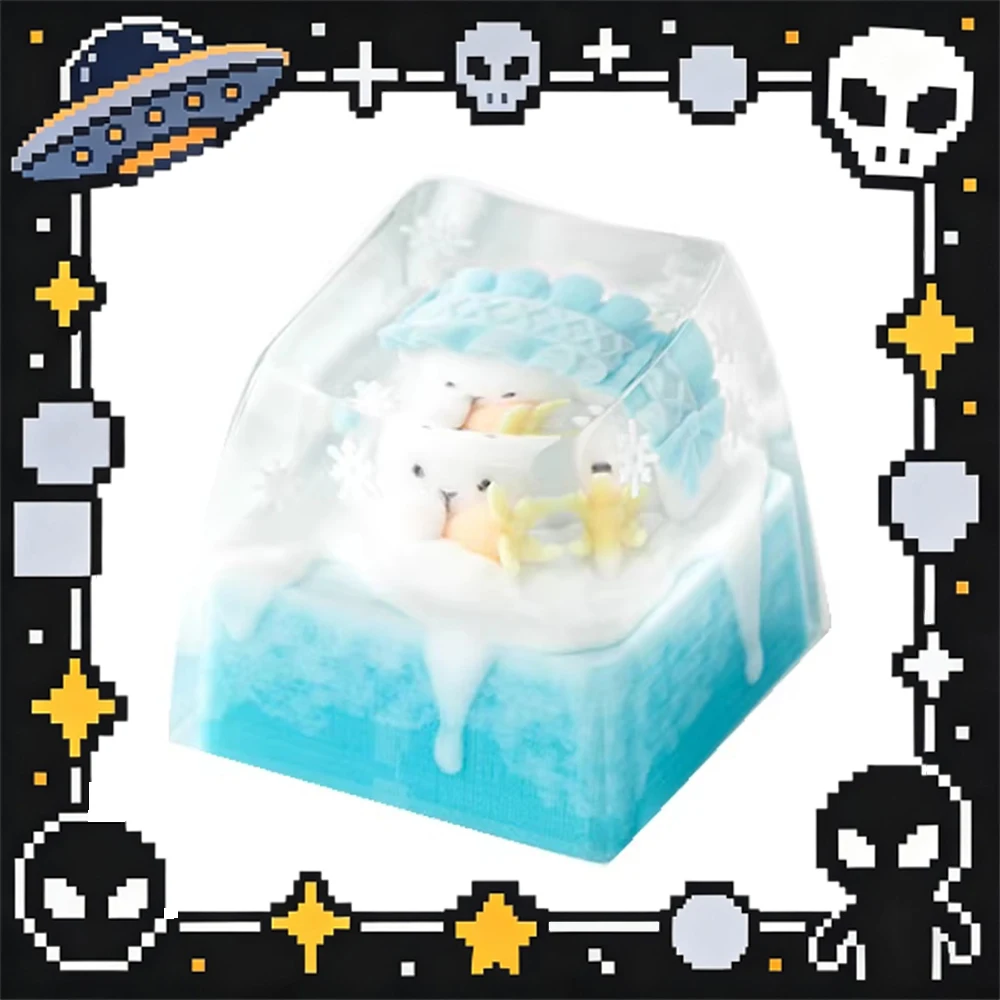 

Клавиатурные колпачки KEYMOJI Snow World с милым мультяшным пингвином, прозрачные, с эффектом капель, ручной работы, для ПК, аксессуары, подарки