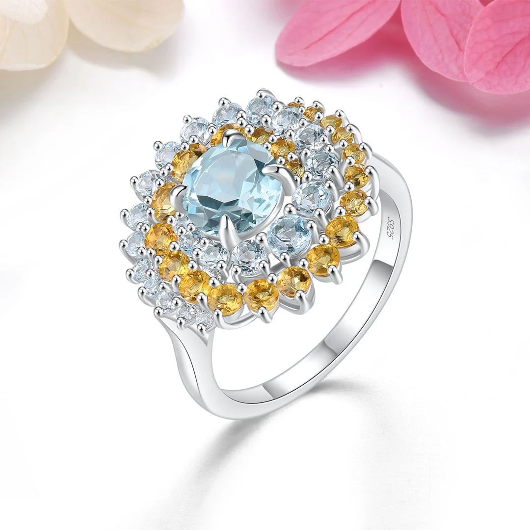 

Кольца HT25 из стерлингового серебра 925 пробы с синим топазом и драгоценными камнями для женских классических коктейльных колец