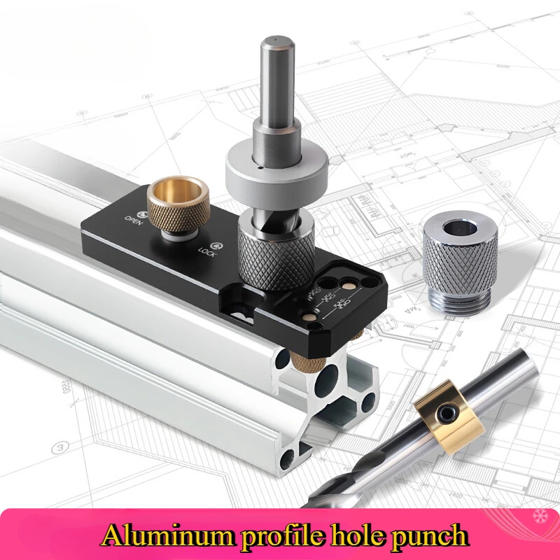 Aluminum Profile Punching Locator Universal Punching Jig with Countersunk Step Drill for20#30#40# Single Hole Drilling Assistant