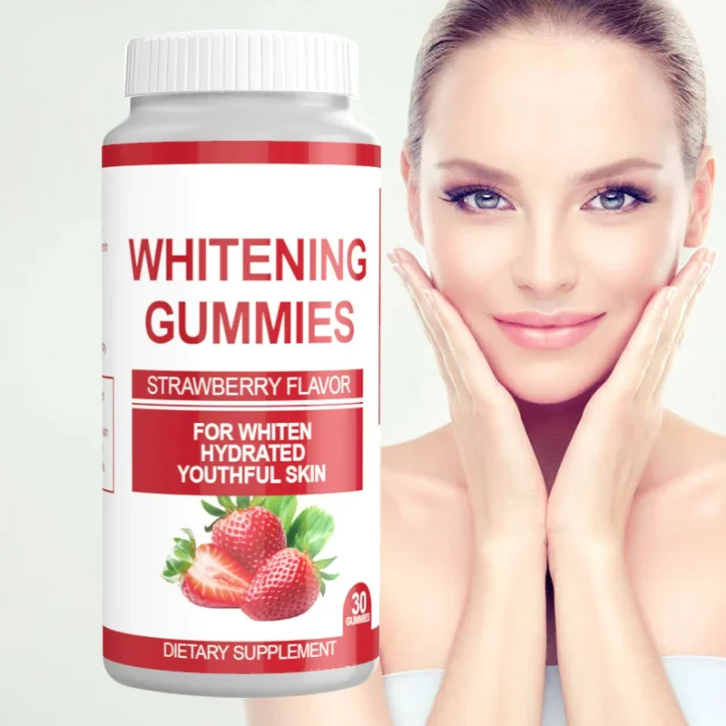 2 bottles strawberry flavored whitening gummy whitens moisturizes young skin making it more fair tender nourishing