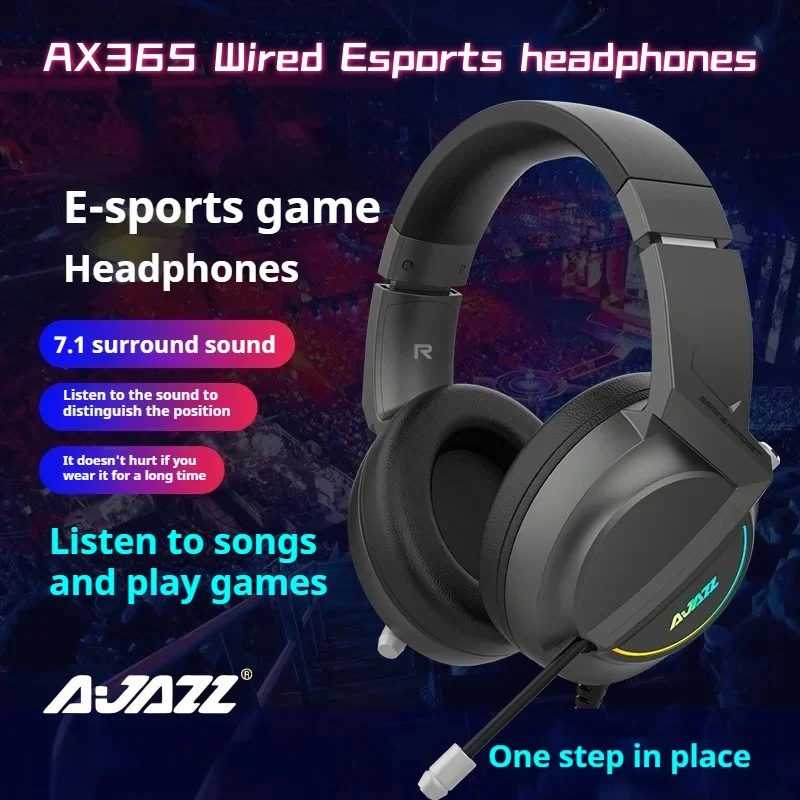 AJAZZ AX365 Gamer Headphones Wired Headphone With Microphone Gaming Headset Usb 7.1 Low Delay Headset Led Light Esports Earphone