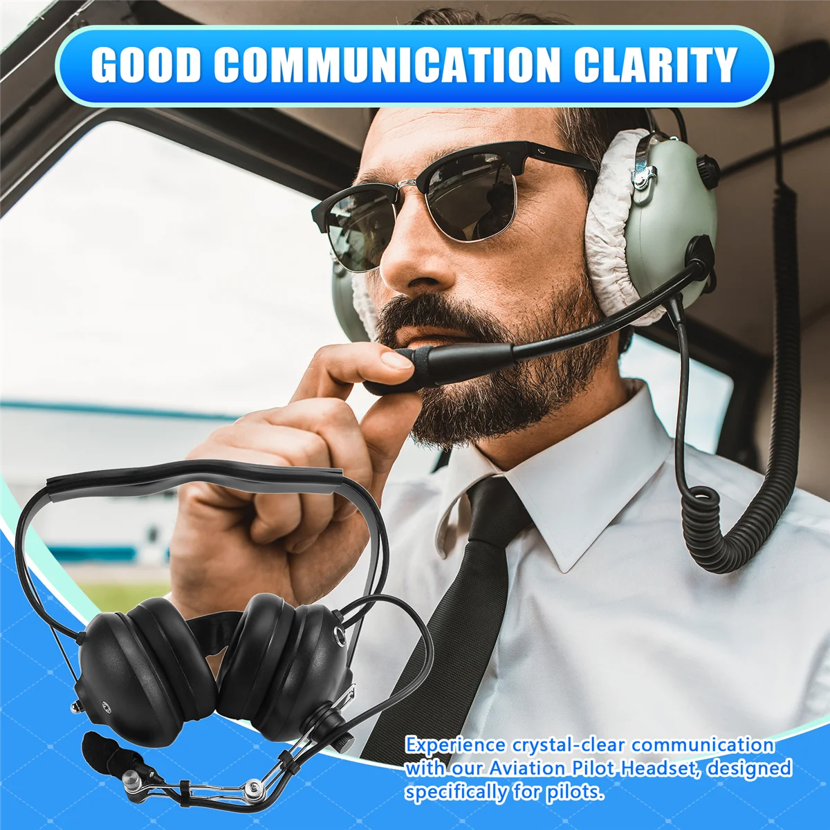 Aviation Pilot Headset Noise Cancelling Aviation Microphone Headset Walkie Talkie Earpiece Head-Mounted