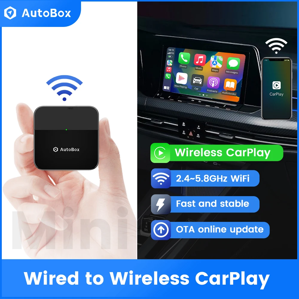 New AutoBox Wireless CarPlay Adapter Carplay Box Plug & Play Spotify Auto for Audi Porsche Volkswagen Volvo Ford IOS15  GPS WIFI