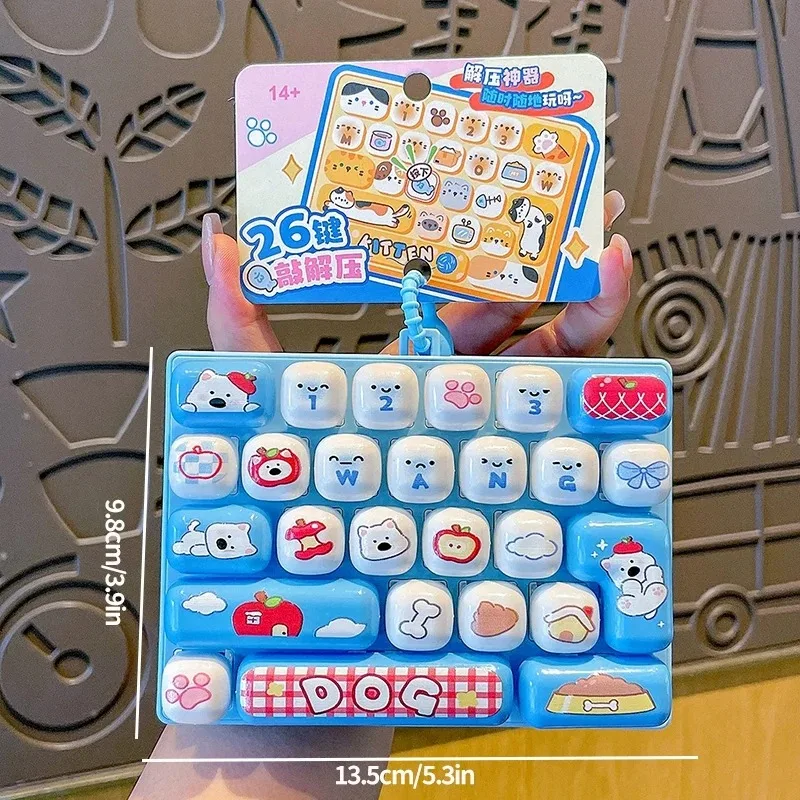 26-Grid Anti-Stress Keyboard Keycap Clicker with Keychain Cartoon Fidget Bag Pendant Keyboard Charms Gift for Stress Relief view 2