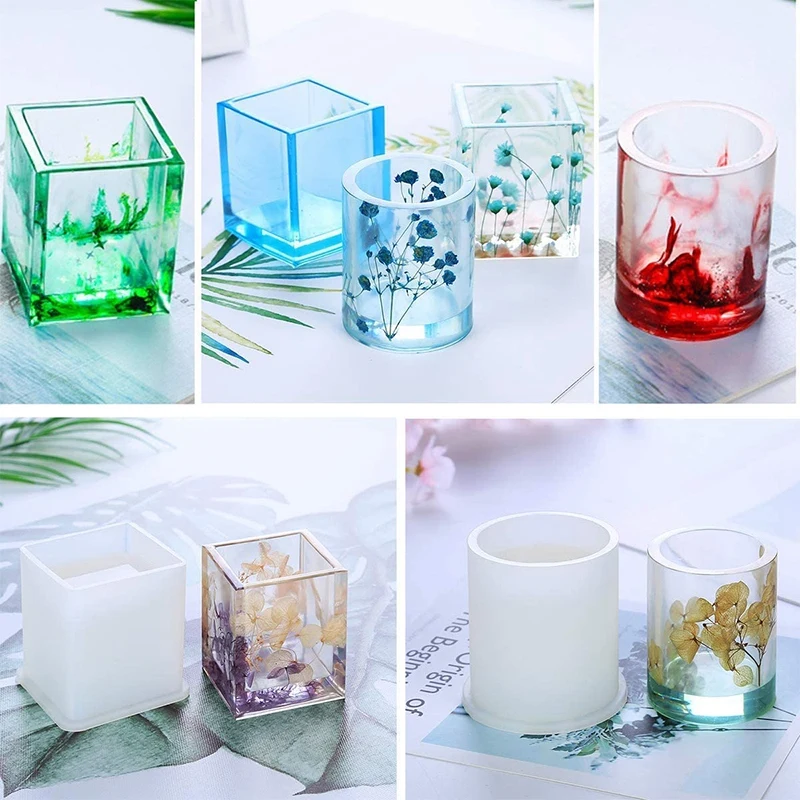 

A98E-8Pcs Silicone Epoxy Resin Casting Art Molds Include Round, Square, Sphere, Pendant, Coaster For DIY Jewelry, Flower Pot