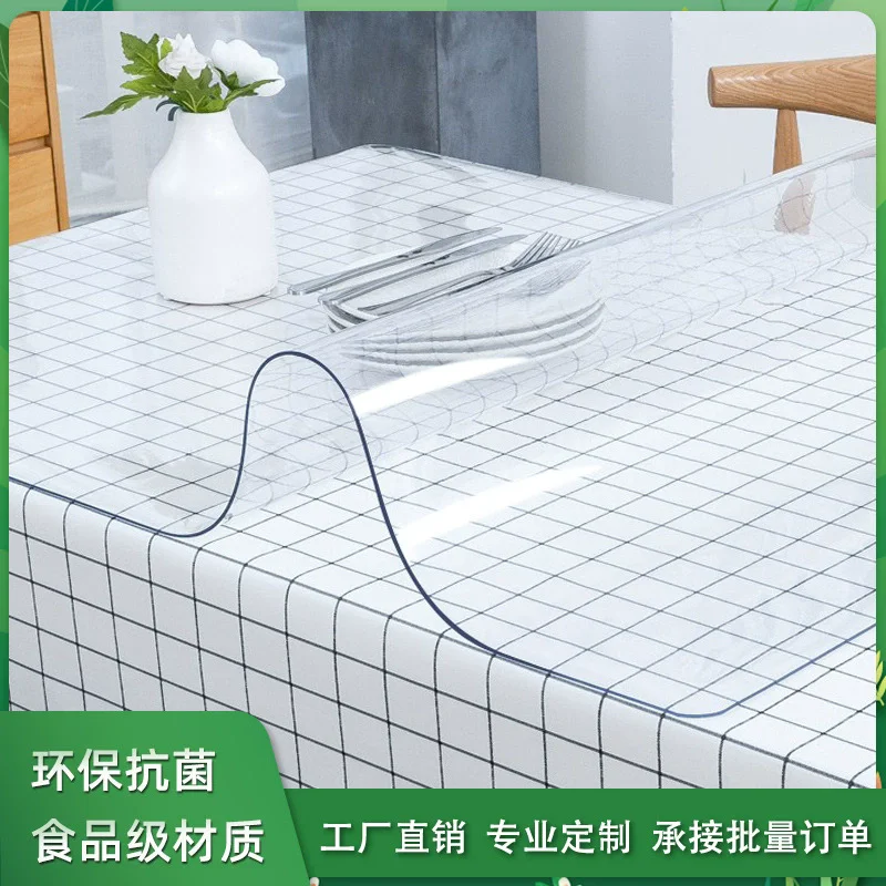 

5mm Thick PVC Dining Table Mat Transparent Heat-Resistant Waterproof Oil-Proof Tablecloth for Home Use
