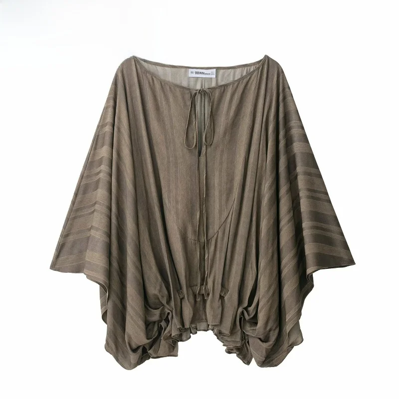 principios de otoño 2025, nueva Faion para mujer, sensación de gama alta, Top bordado esponjoso en capas, Ele Aosphere Batwing Sve irt