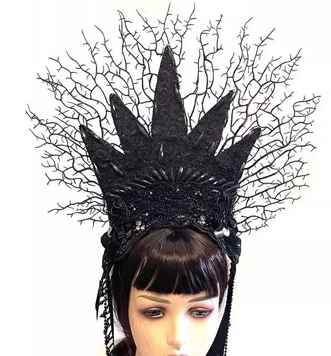 

Gothic Headwear Women Baroque Black Headband Vine Party Lace