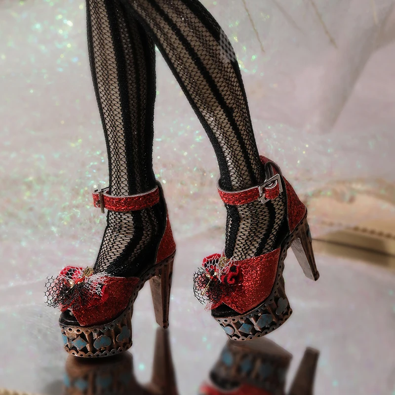 BJD Shoes 1/4 for Minifee Miwa Girl Moe Line Body Black and Red Retro High Heels Shoes Doll Accessories