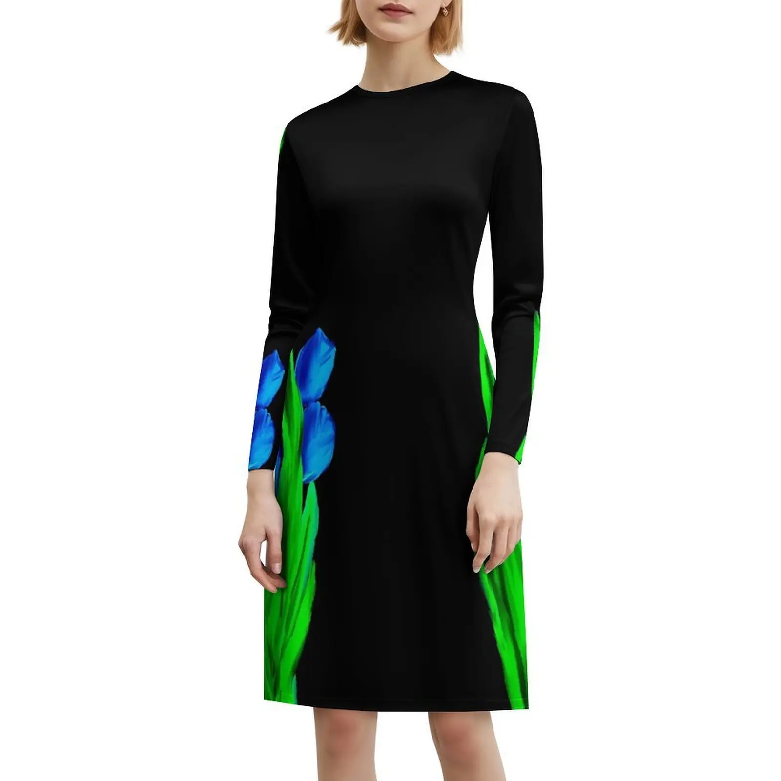 فستان هيب هوب نسائي بألوان مائية زرقاء توليب ملابس خروج جرافيك مطبوع للحفلات ملابس للنادي استيقظ ورائحة الورود بألوان مائية #6