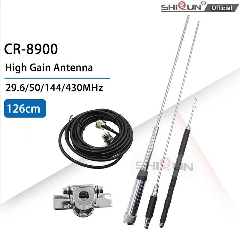 CR8900 Quad Band Mobile Vehicle Car Antenna 29.6/50/144/430MHz For TYT TH-9800 QYT KT-7900D 125cm Stainless with SL16 PL-259