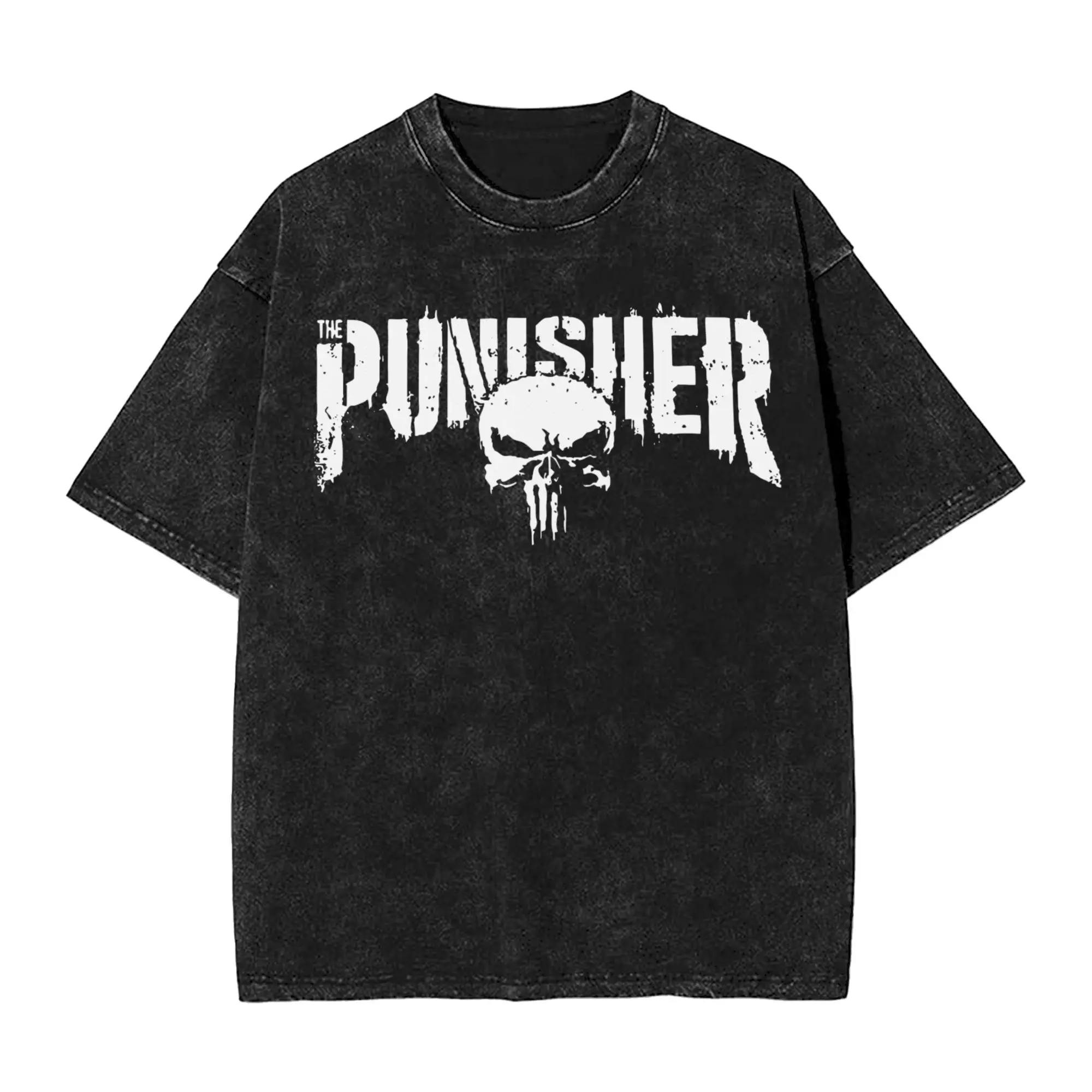 The Punisher  Skull tag grunge 2 Vintage Washed T-Shirt  100% Cotton Tees Round Neck Short Sleeve T Shirts