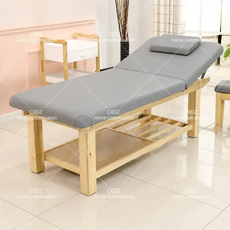 Solid Wood Folding Beauty Bed Embroidered Treatment Table for Salon Spa Facial Massage Therapy Portable Professional Care