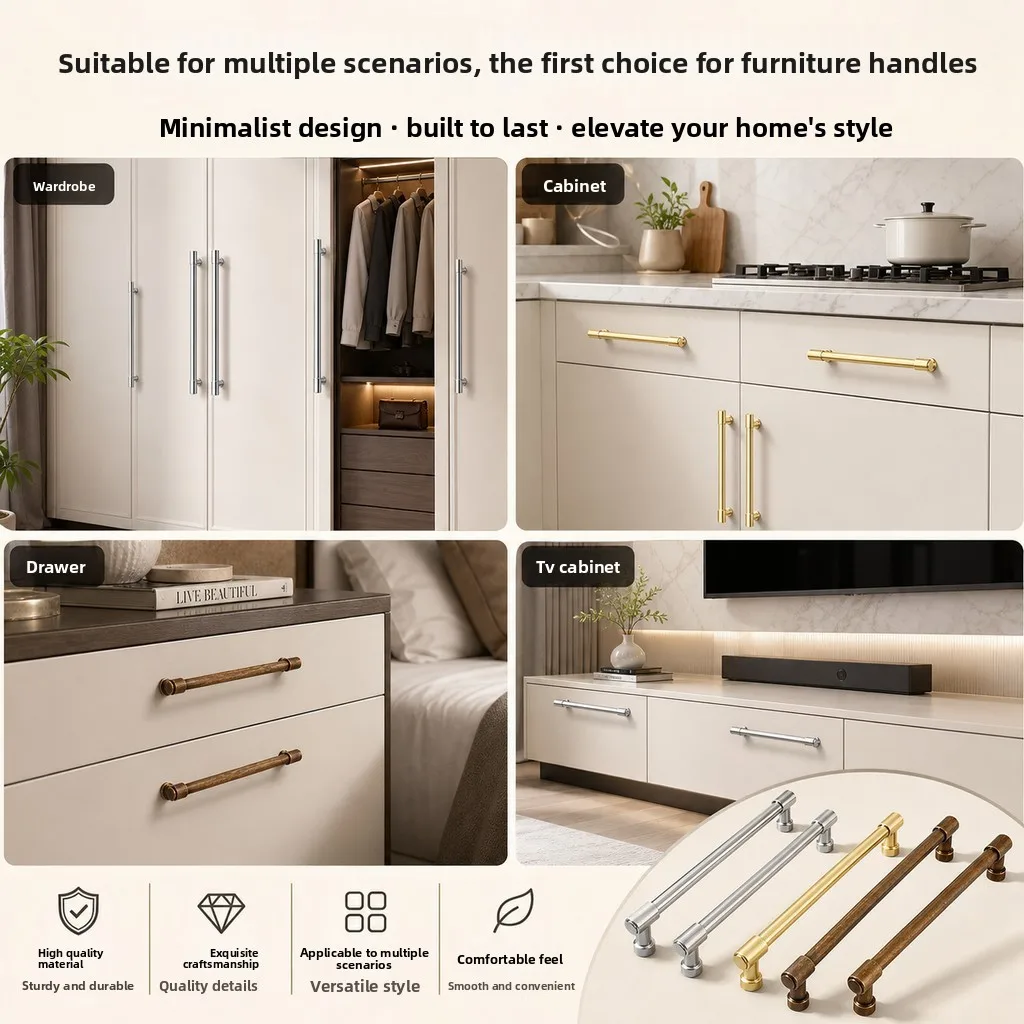Modern Simple Gold Wardrobe Pull French Style Solid Metal Cabinet Handle Drawer Cupboard Door Furniture Hardware Knob