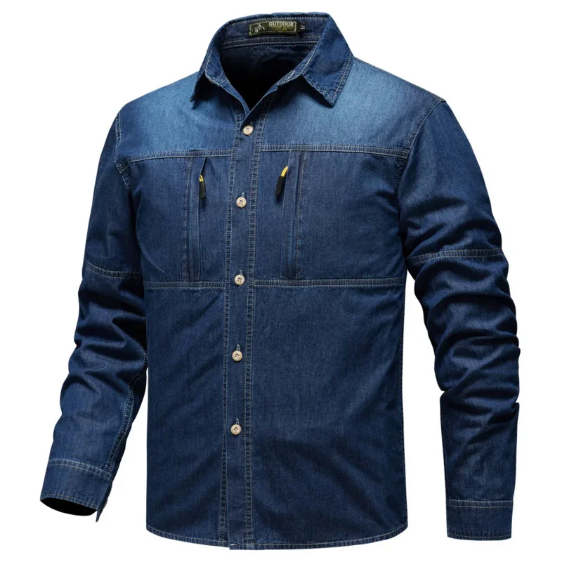 

Motorcycle motocross new fashion denim shirts men's casual loose baggy full sleeve jeans shirt streetwear cotton pocket clothes