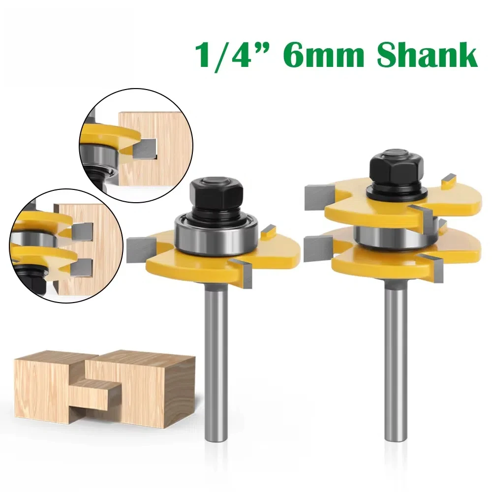 6mm Handle 3-tooth T-tenon Cutter Square Tooth Tenon Cutter Floor Cutter Split-plate Cutter Wood Milling Cutter Tungsten Steel M