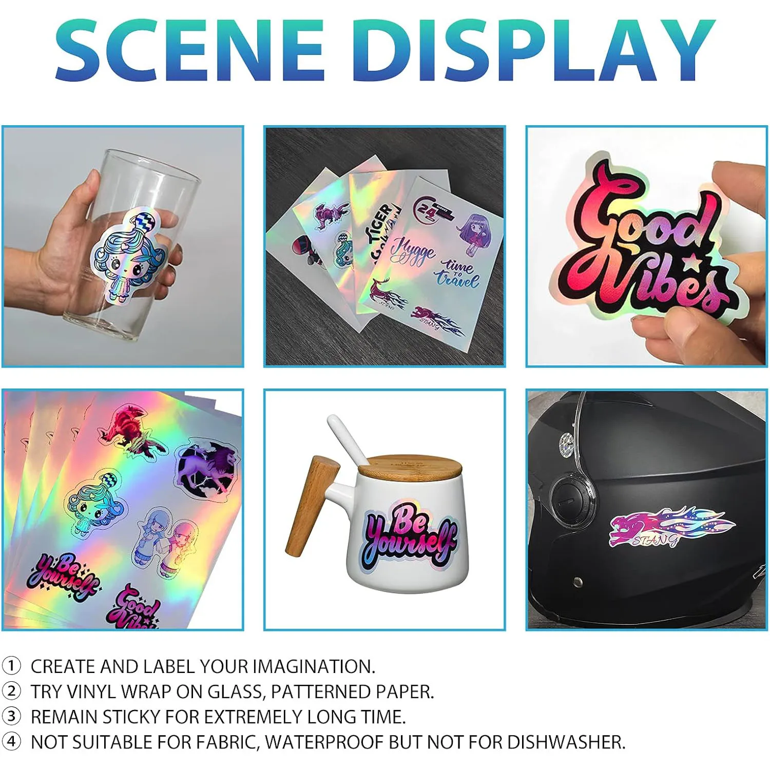 für Inkjet-Holografie-Aufkleberpapier, transparent, Regenbogenfarben, A4, 20 Blatt, durchscheinendes, bedruckbares Vinyl für Scrapbooking, Laptops und Bastelarbeiten – Detail 5