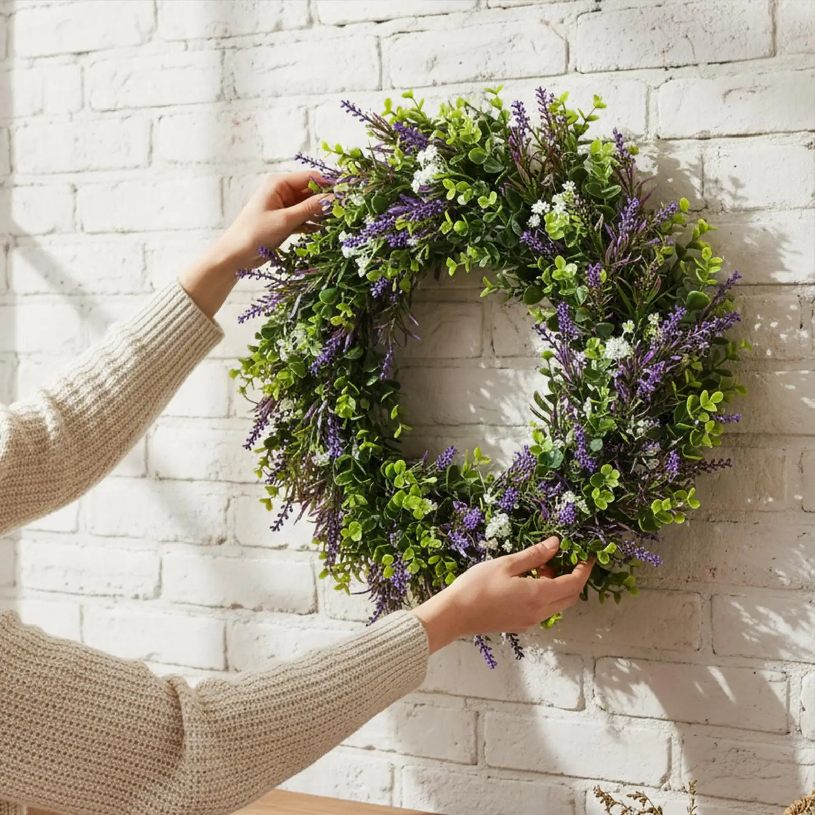 

50cm Artificial Lavender Wreath Holiday Gift Spring Decoration Summer Spring Decor Front Door Wreath for Wall Fireplaces Office