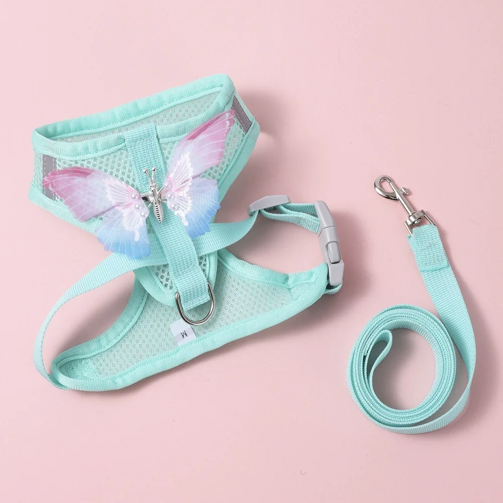 

Adjustable Pet Dog Harness Leash Soft Breathable Dog Traction Rope Collar with Butterfly Comfortable Dog Chest Strap