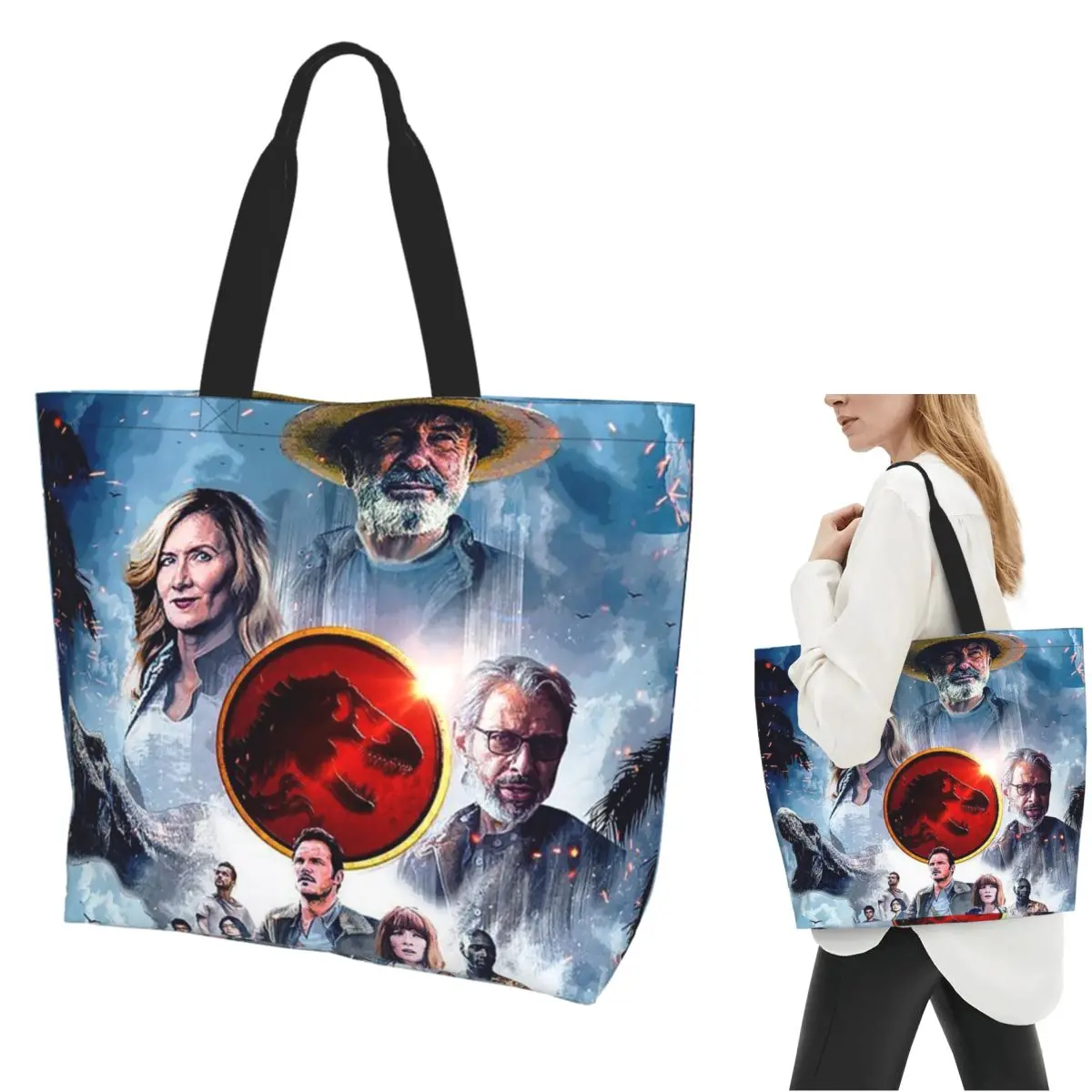 

Сумка-тоут для покупок «Мир Юрского периода», холщовая сумка на плечо большой вместимости, продуктовая сумка для покупок для женщин