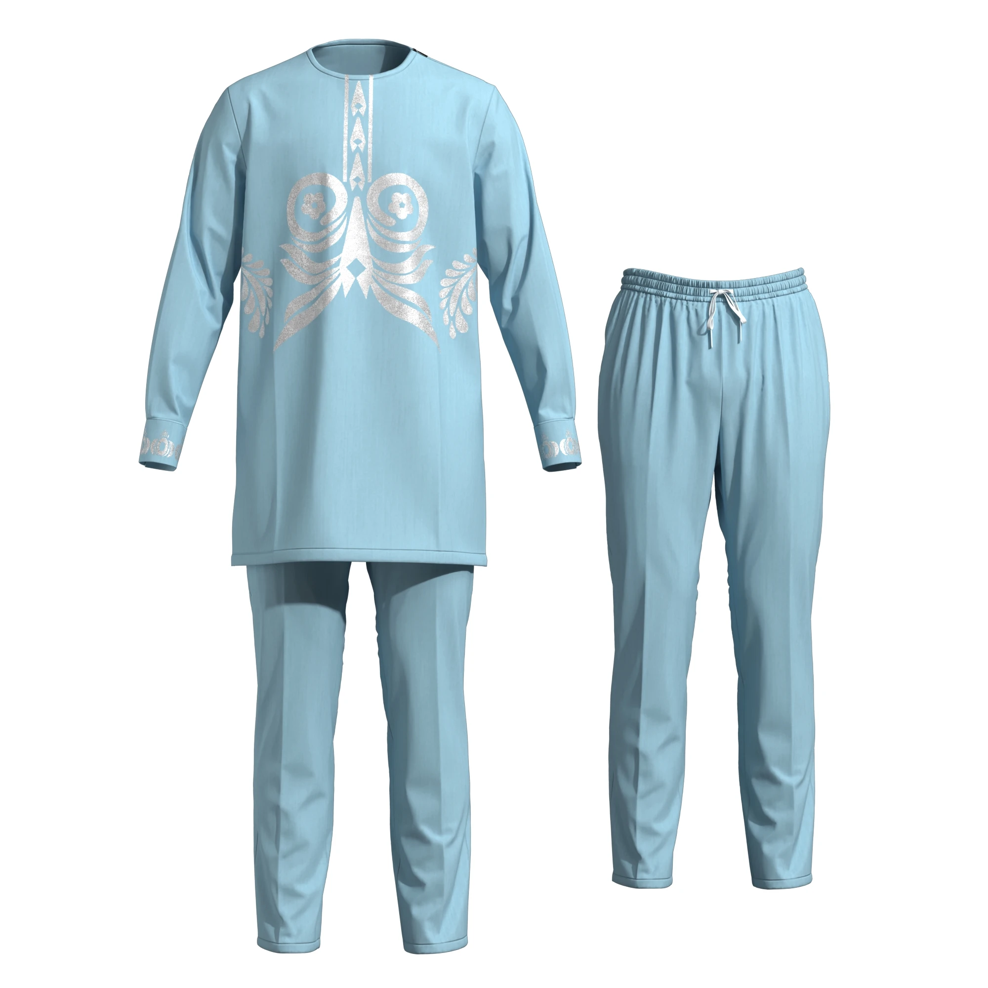 

Африканские мужские костюмы Boubou Dashiki, комплект из 2 предметов, рубашка с длинными рукавами и брюки, золотой и серебряный принт WYN1588-3