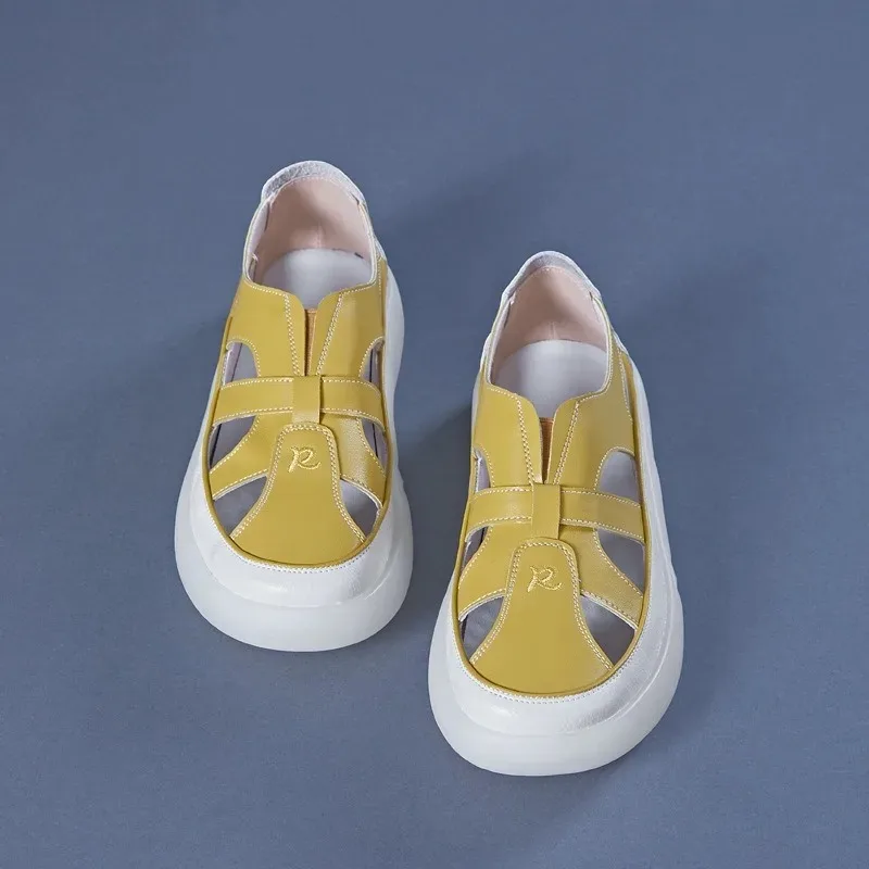 Women's Leather Sandals Breathable Hollow Out Platform Sandals Comfortable Non-slip Casual Walking Shoes for Ladies 2026 Summer view 2