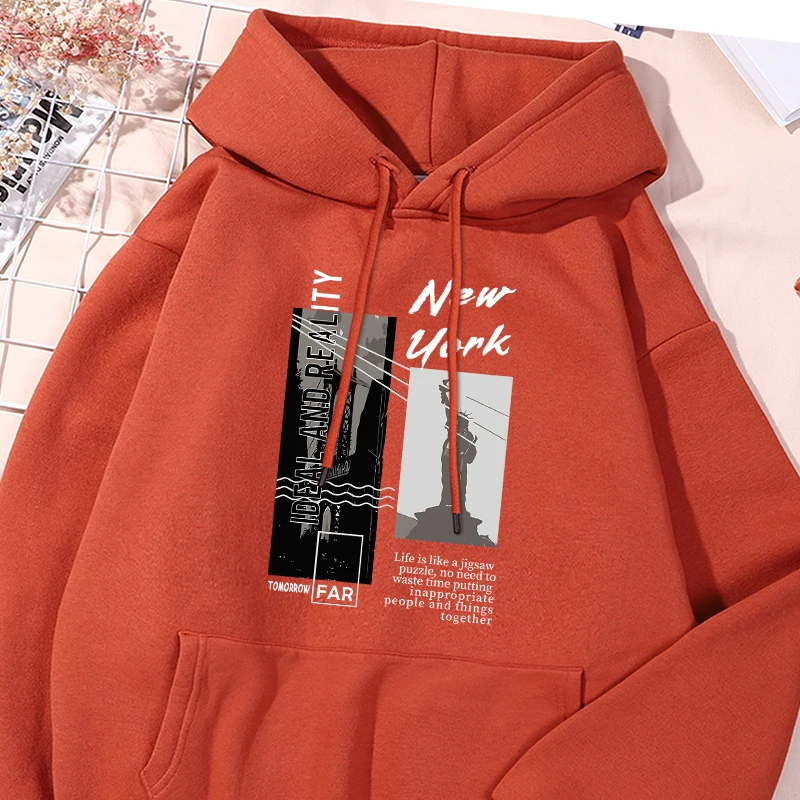 

New York Printing Hoody Mens Fashion Oversized Sweatshirt Unisex Versatile Daily Sportwear Comfortable Comfy Fleece Pocket Top