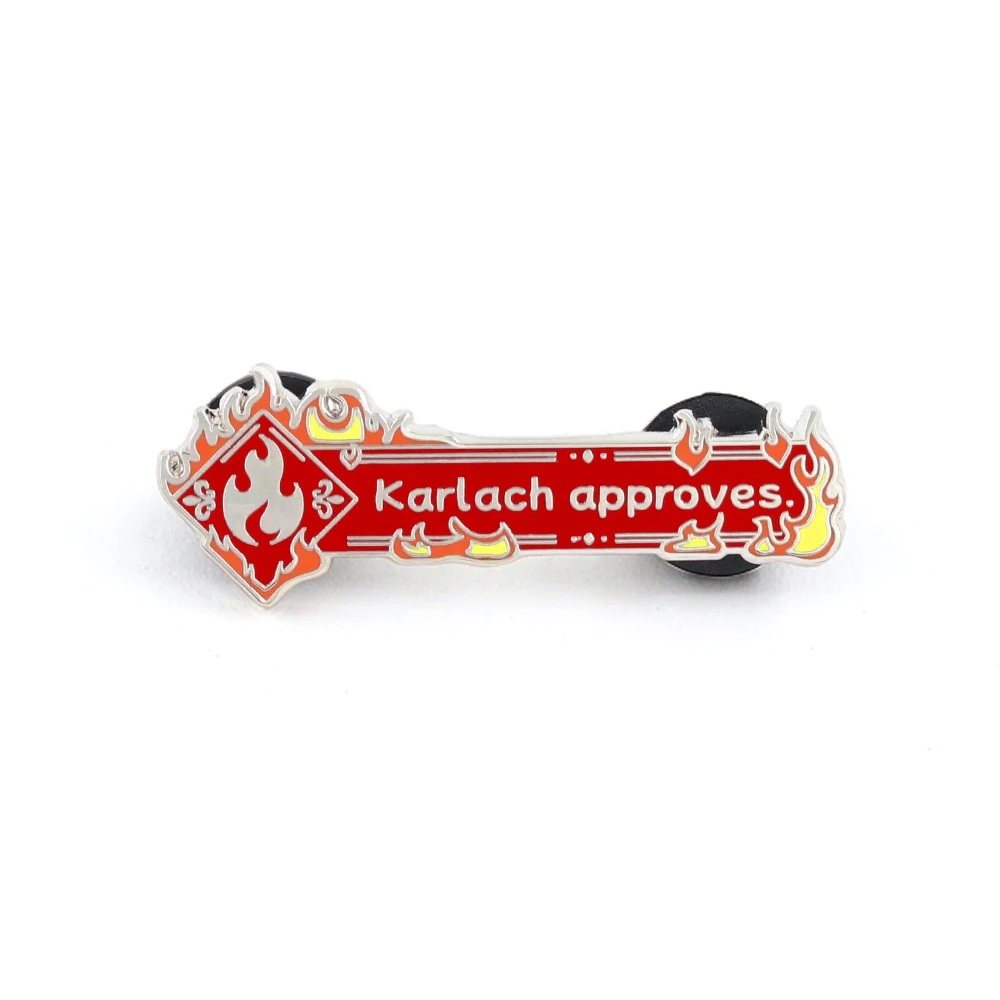 Karlach Approves Brosche: Klassischer Spielcharakter Emaille-Pin, Kreativer Flammen-Text Metall-Abzeichen, Spiel-Peripherie-Dekoration, Reversnadel