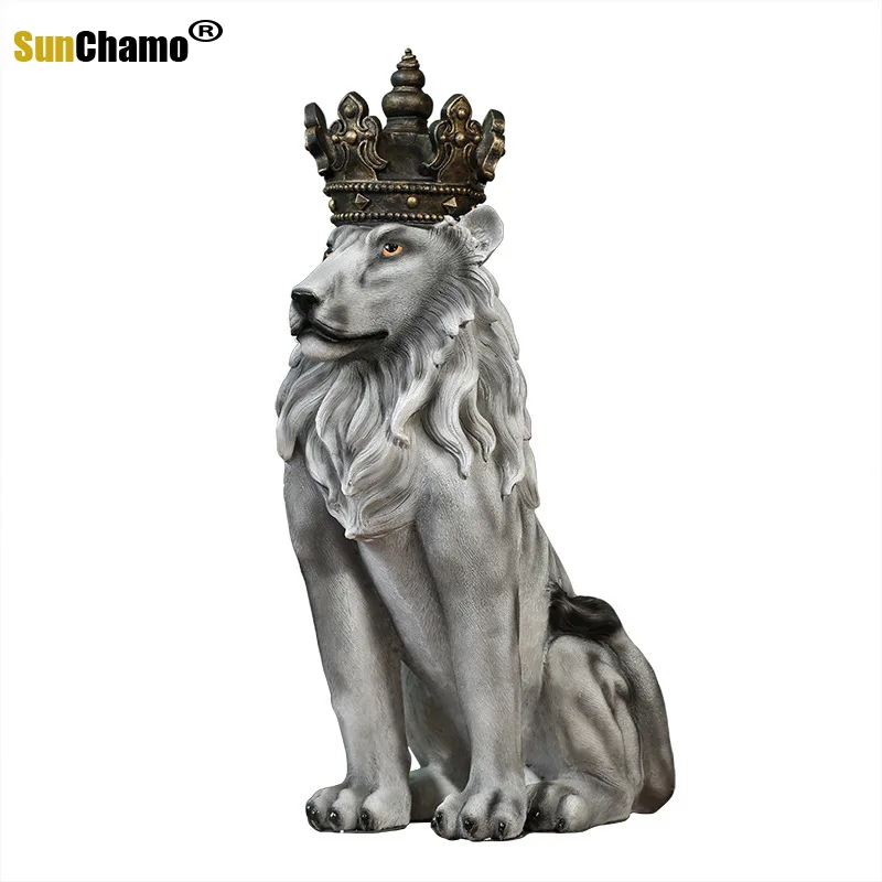 New Fashion Floor Crown Lion Decoration Nordic Living Room Wine Cabinet TV Home Decor Modern Simple Office Artwork Animal