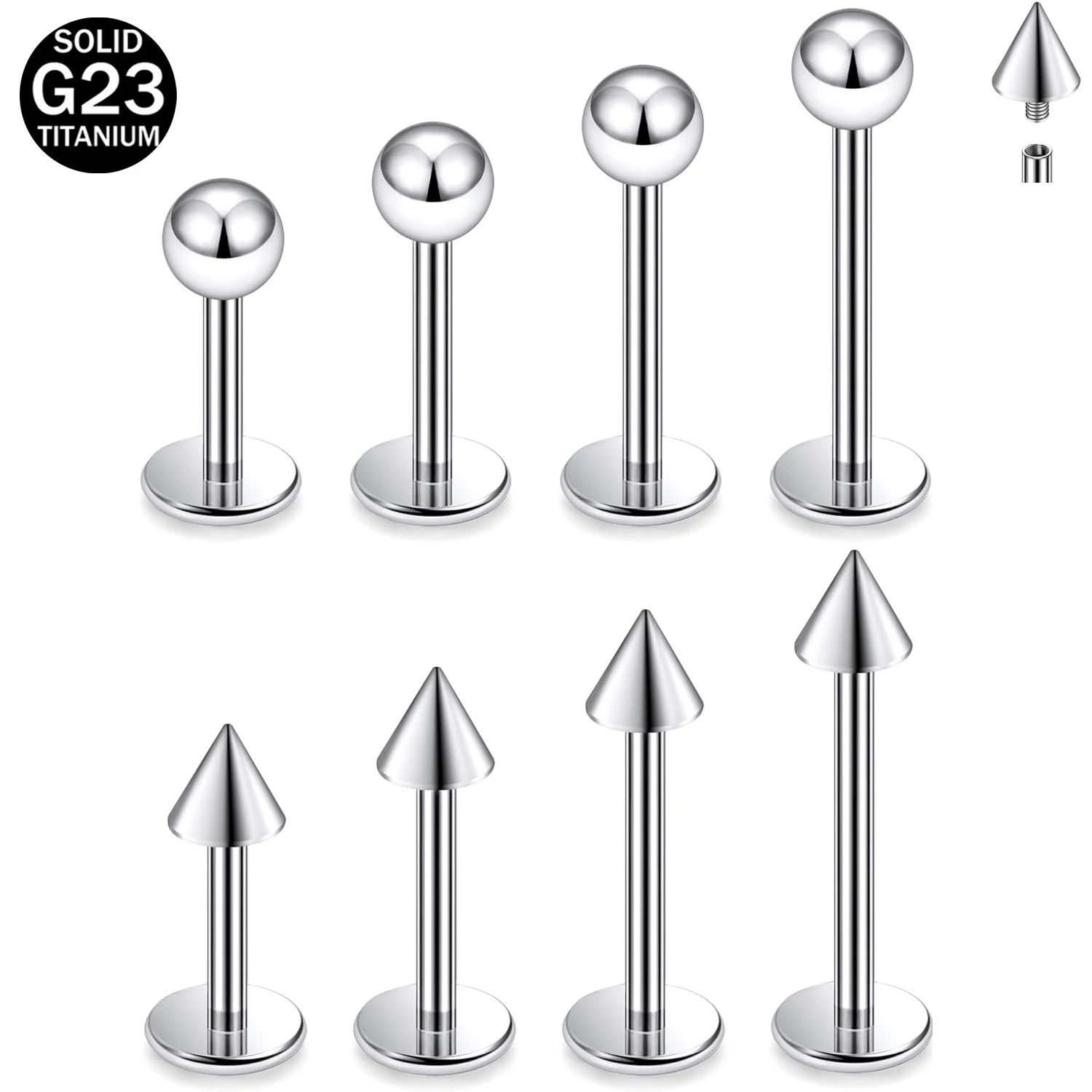 Internally Threaded Titanium Spike Ball Lip Rings Labret Studs Piercing Jewelry for Women Men 16G 6mm/8mm/10mm/12mm