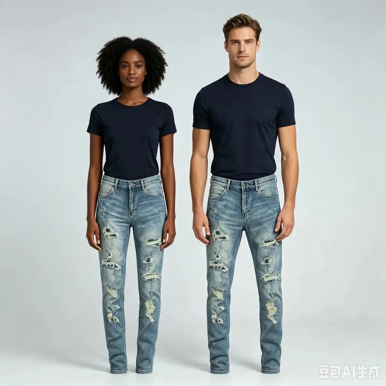 Fashionable men's jeans stretch slim fit perforated patch jeans designer brand retro light blue pants Hombre