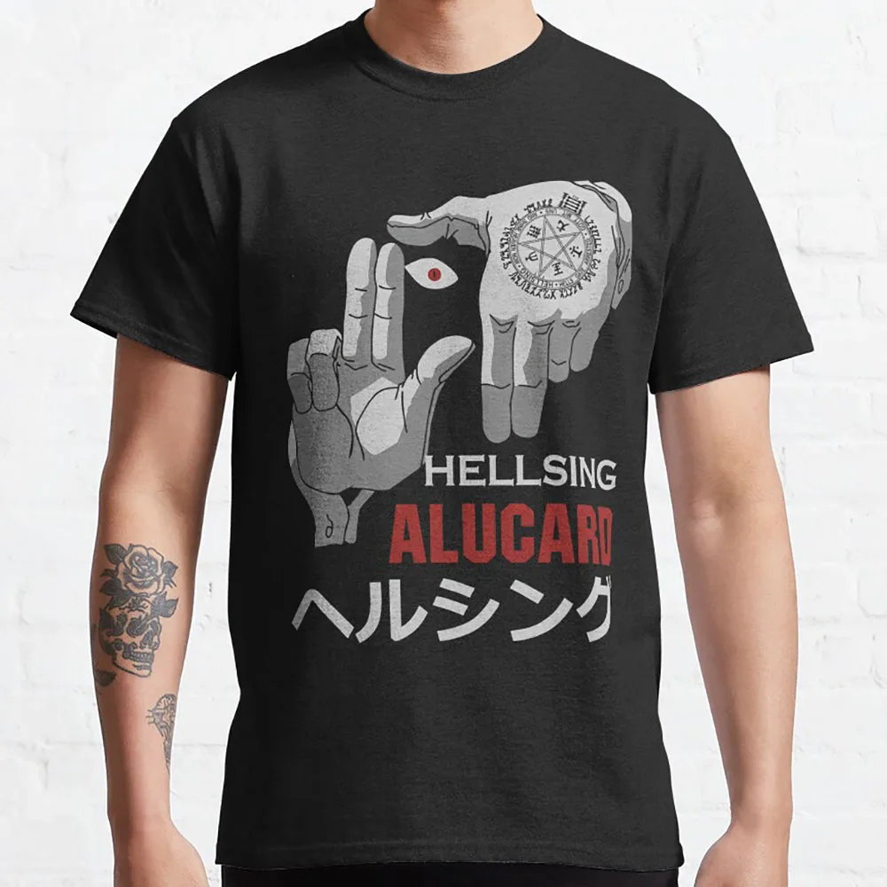 

Vampires ghouls japan Dark Anime T shirt horror manga Alucard Hellsing sigil graphic t shirts 100% cotton large size men's tops