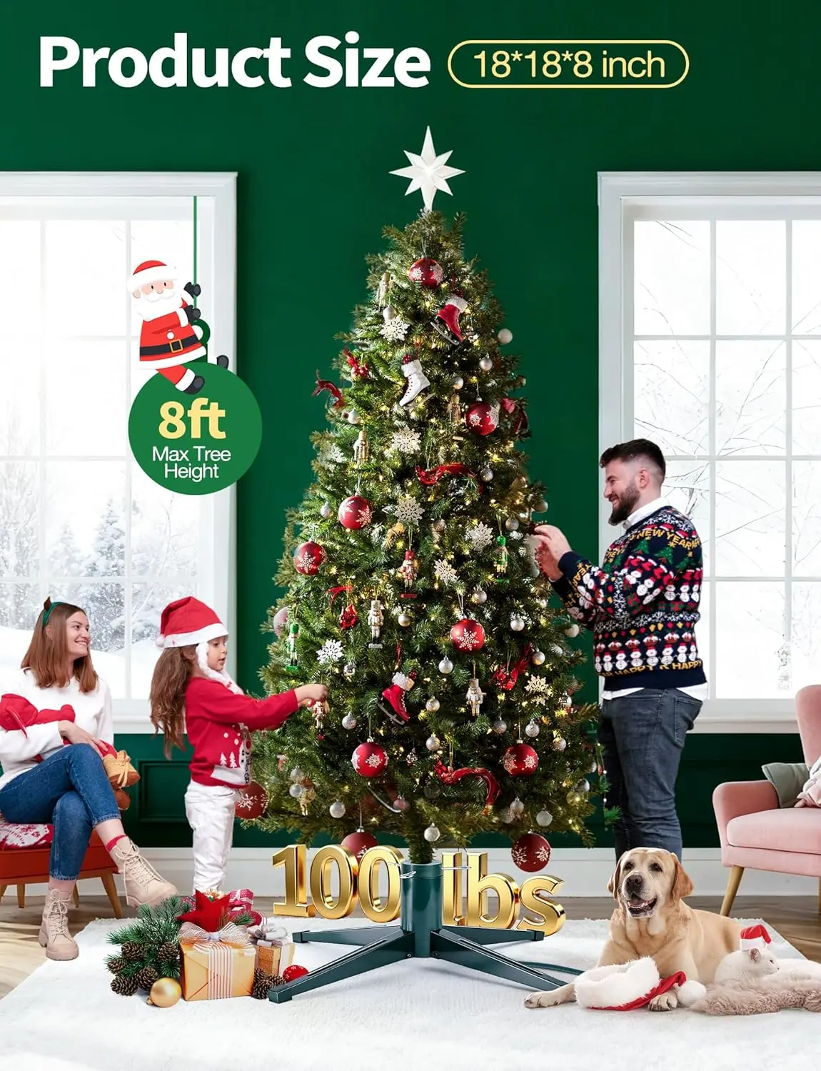 Suporte giratório musical para árvore de Natal, 360 °   Girando com controle remoto, luz e música, cabe em árvores de até 8 pés