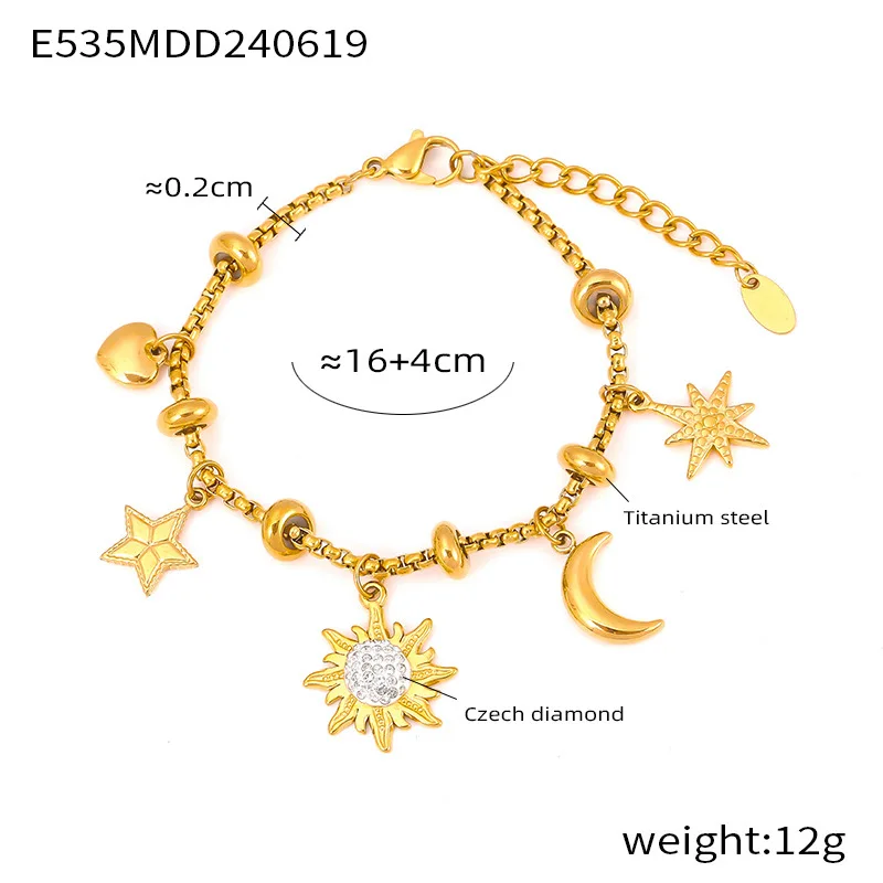 316l Edelstahl Kreuz Mond Sterne Anhänger Armreif Frauen Vintage Strass Herz Armband Luxus vergoldeten Schmuck Geschenk – Detail 3