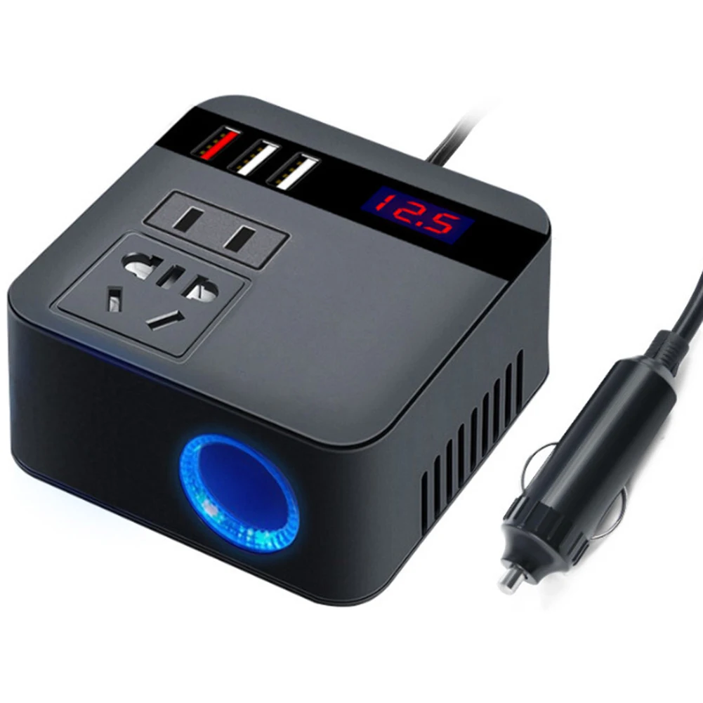 Car Charging Black 120W Power Inverter Fast Charging Multi-Purpose Use Multiple USB Ports Peak Power Output 120W