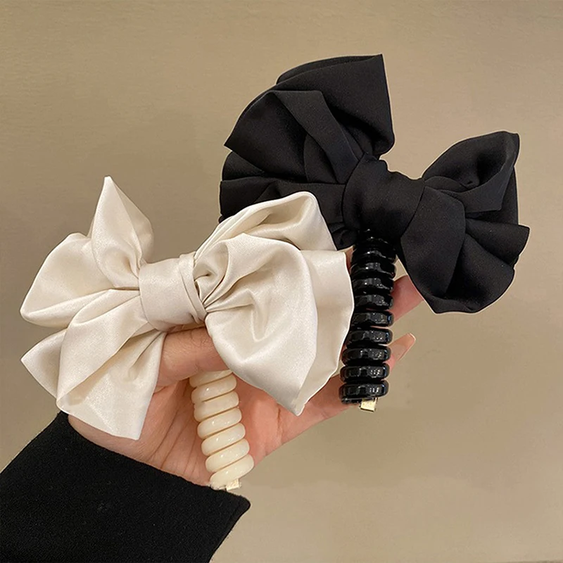 Fashion Bow Telephone Wire Hair Loop Spiral Coil Hair Rope High Elastic Bubble Braid Elastic Hair Bands Elegant Hair Accessories