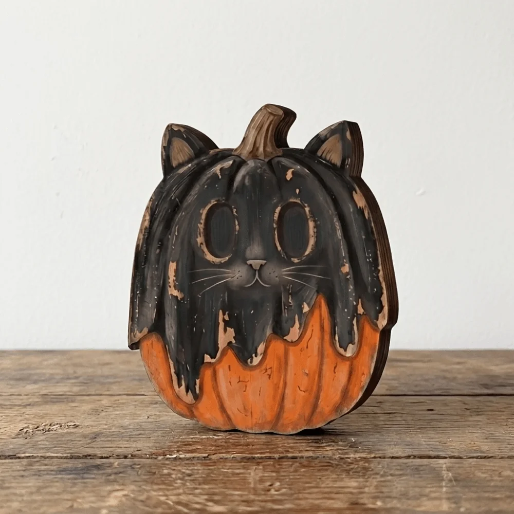 Cartoon Pumpkin Wooden Ornaments Ghost Pastoral Halloween Pumpkin Figurine Display Decor Stable Base Pumpkin Table Ornament