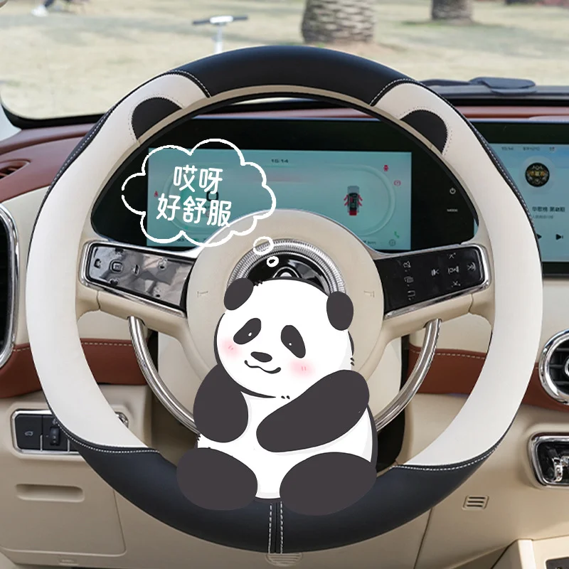 

Cartoon Bear Ears Steering Wheel Cover Anti-Slip Sweatproof Car Steering Cover for All Seasons Leather Automotive Steering Wheel